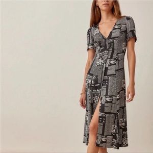 Reformation Lochlin Dress in Zine Newsprint Size 10